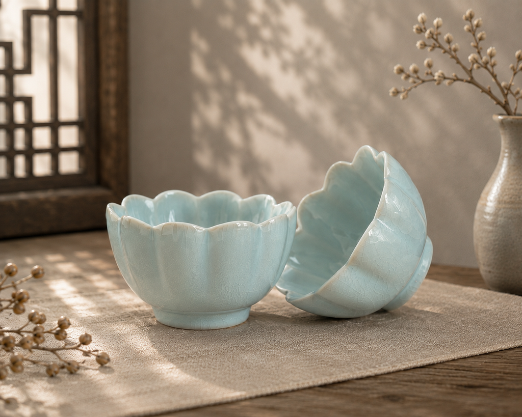 Moonlit Petal Celadon | 月白对盏